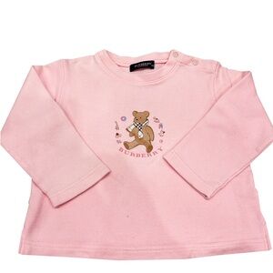 Burberry Pink Long Sleeve Baby Tee with Bear Logo